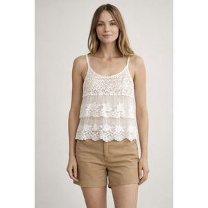 Zara Trafaluc Ivory Lace Embroidered Sheer Cami Tank Top S
